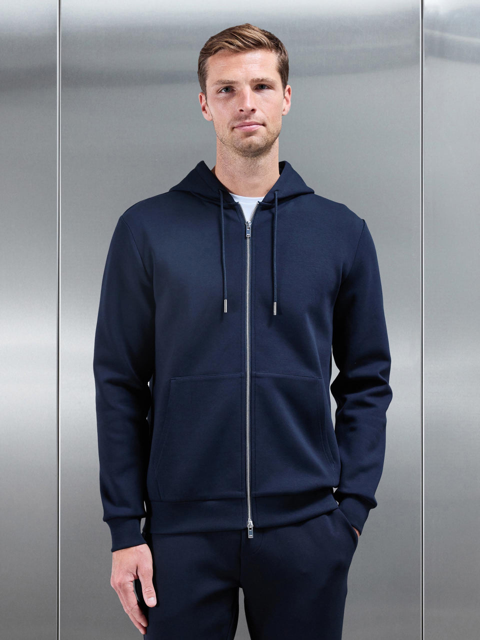 Interlock Jersey Zip Hoodie in Navy