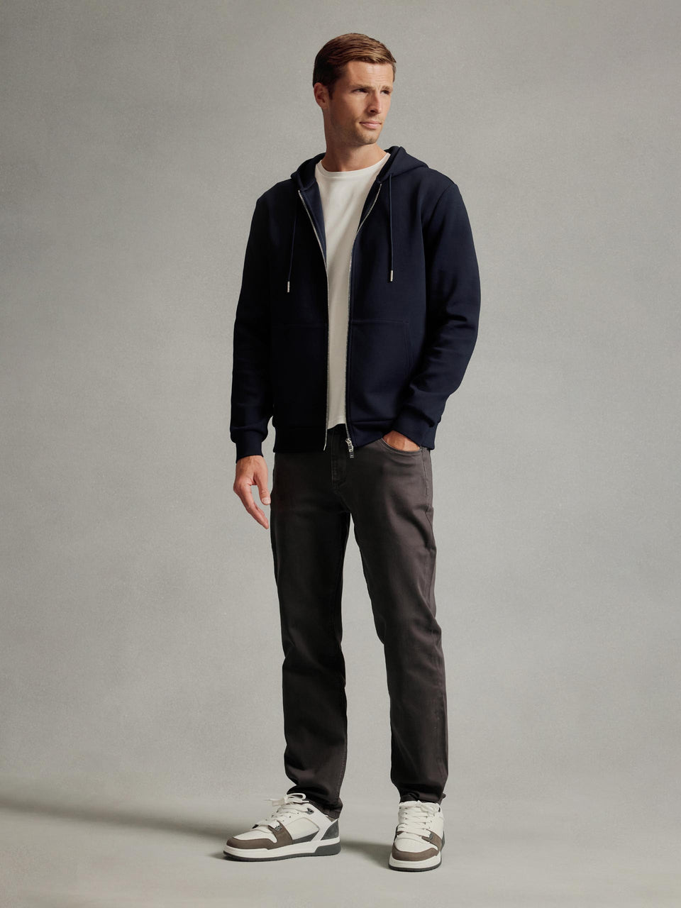Interlock Jersey Zip Hoodie in Navy