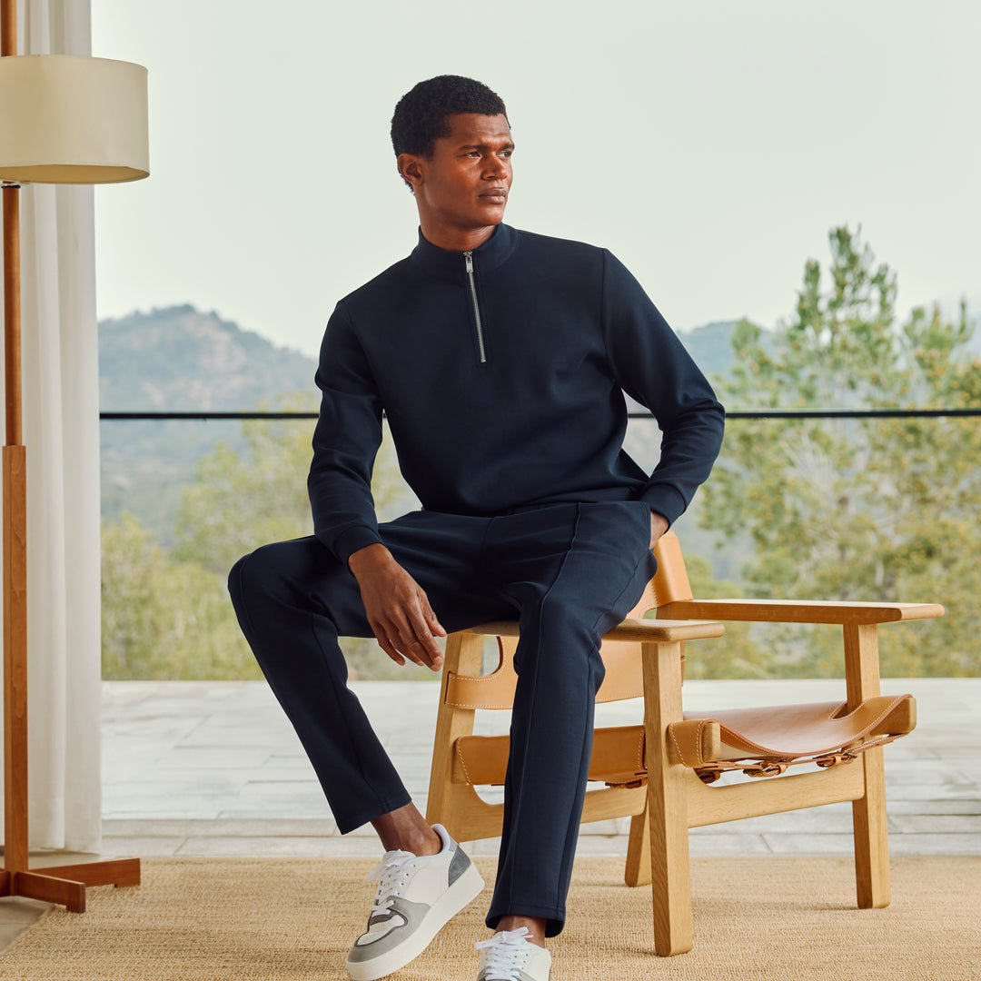Interlock Jersey Tapered Jogger in Navy