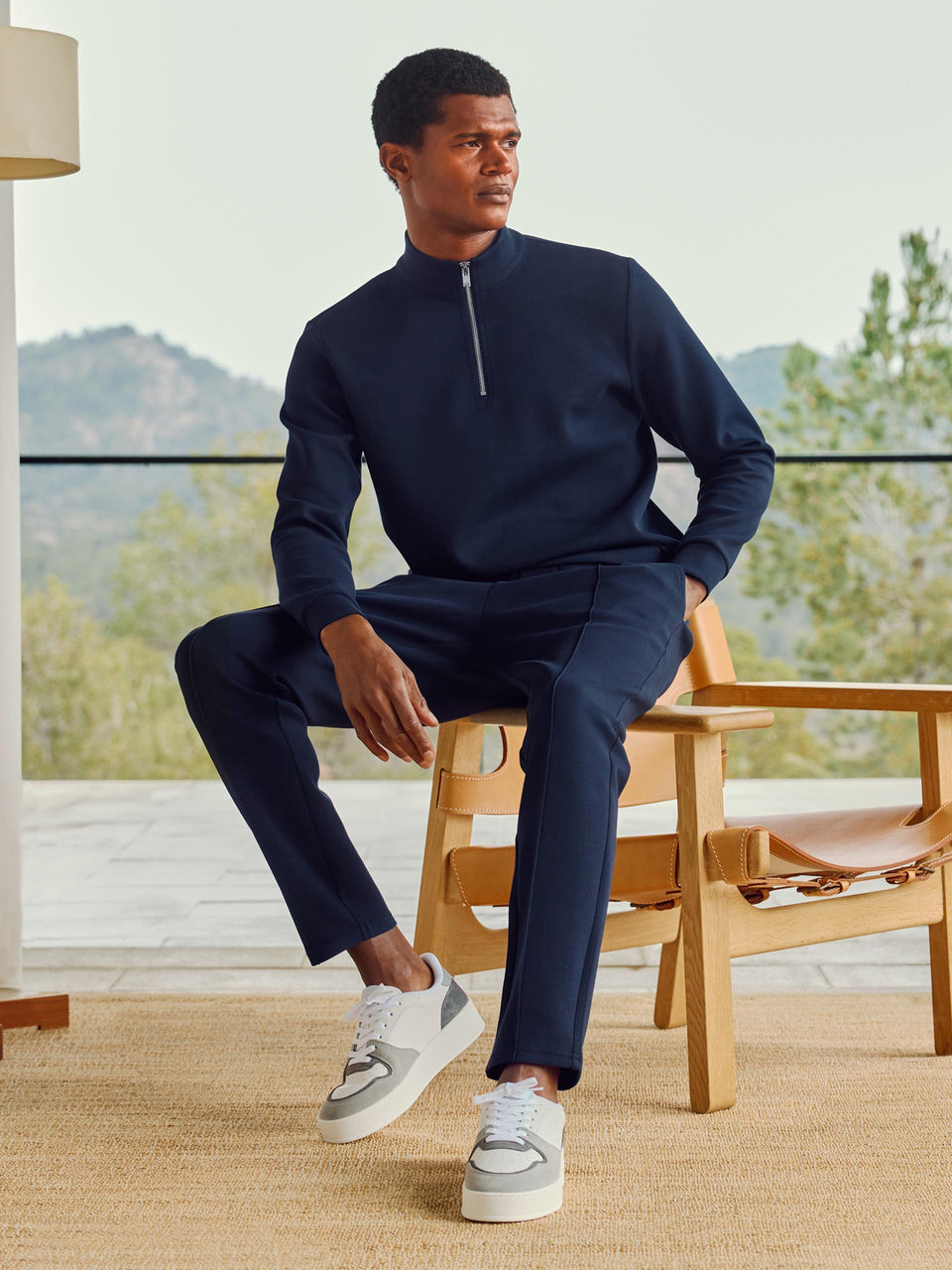 Interlock Jersey Tapered Jogger in Navy