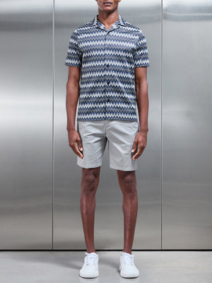 Interlock Textured Zig Zag Revere Collar Shirt in Navy