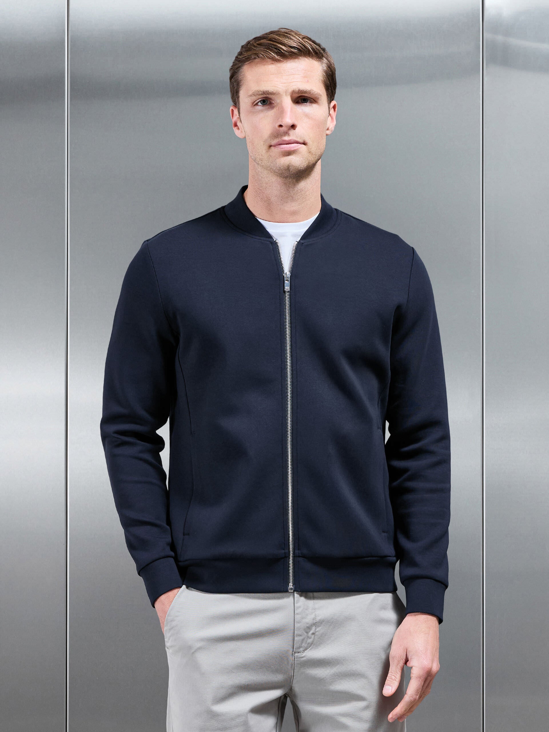 Interlock Jersey Bomber Jacket in Navy