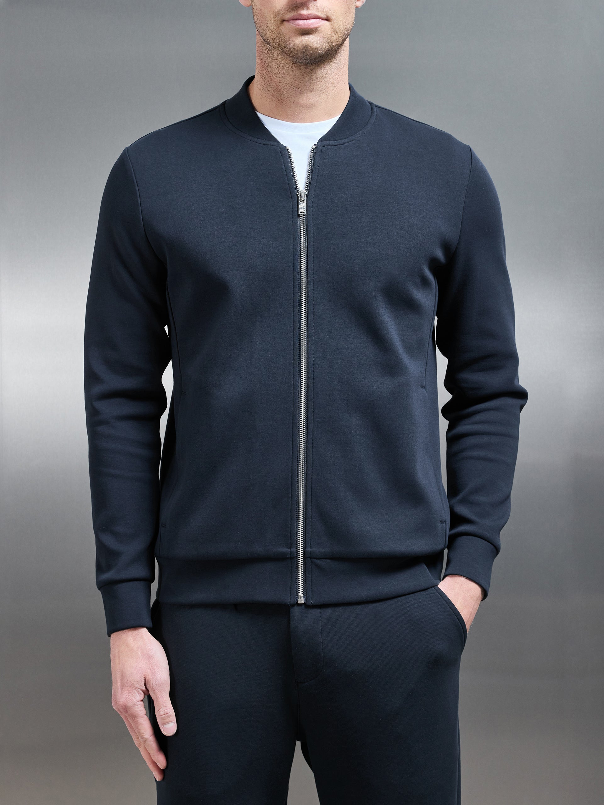 Interlock Jersey Bomber Jacket in Navy