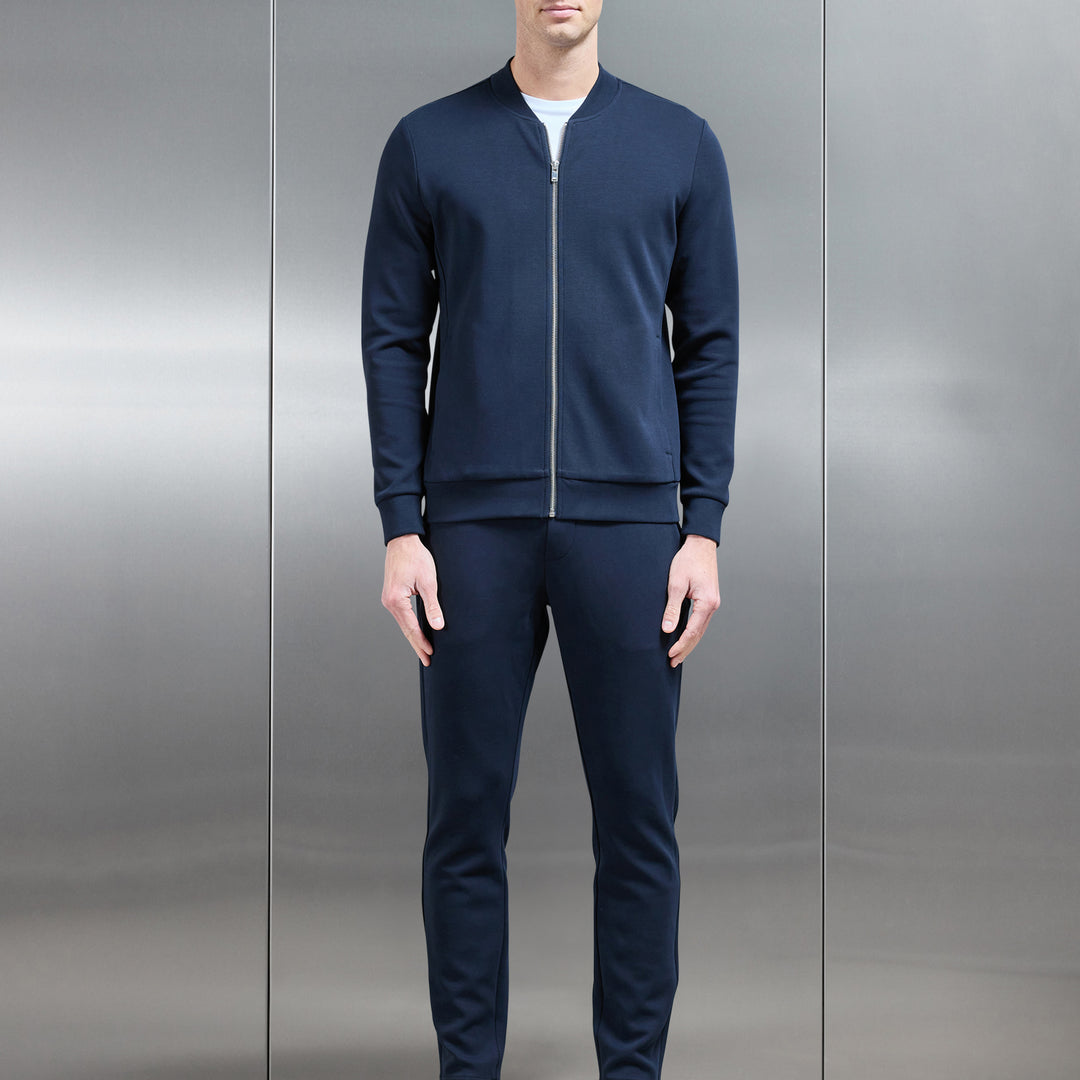 Interlock Jersey Bomber Jacket in Navy