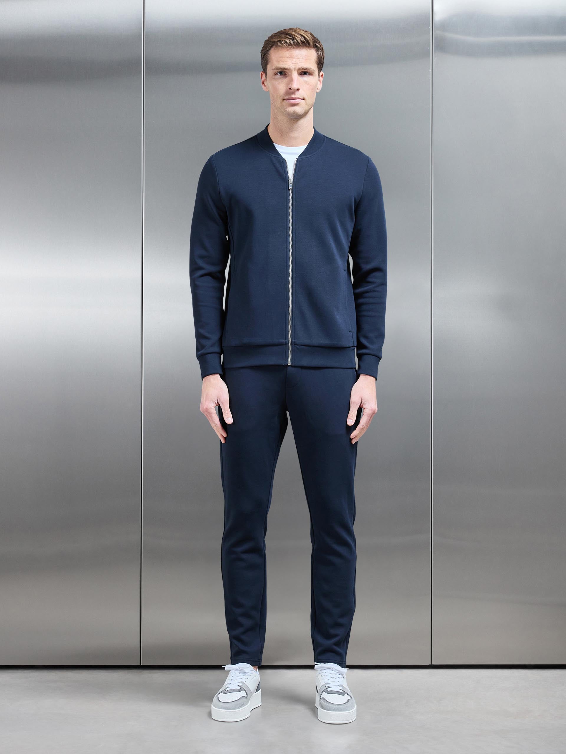Interlock Jersey Bomber Jacket in Navy