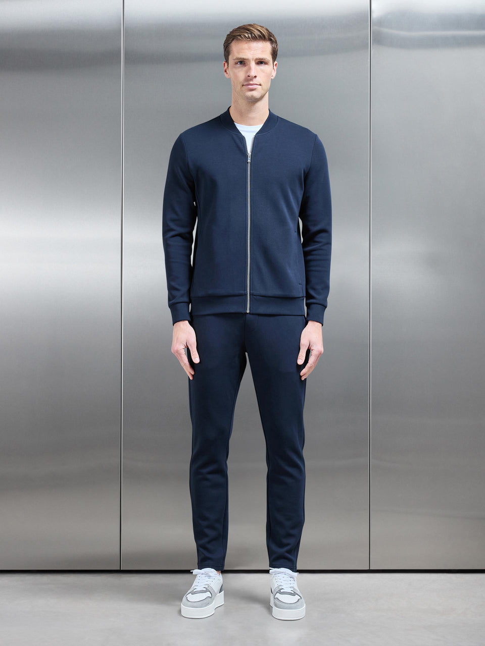 Interlock Jersey Bomber Jacket in Navy