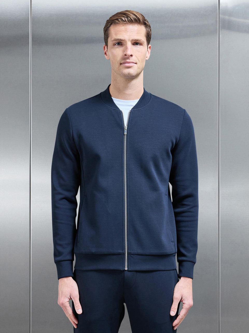 Interlock Jersey Bomber Jacket in Navy