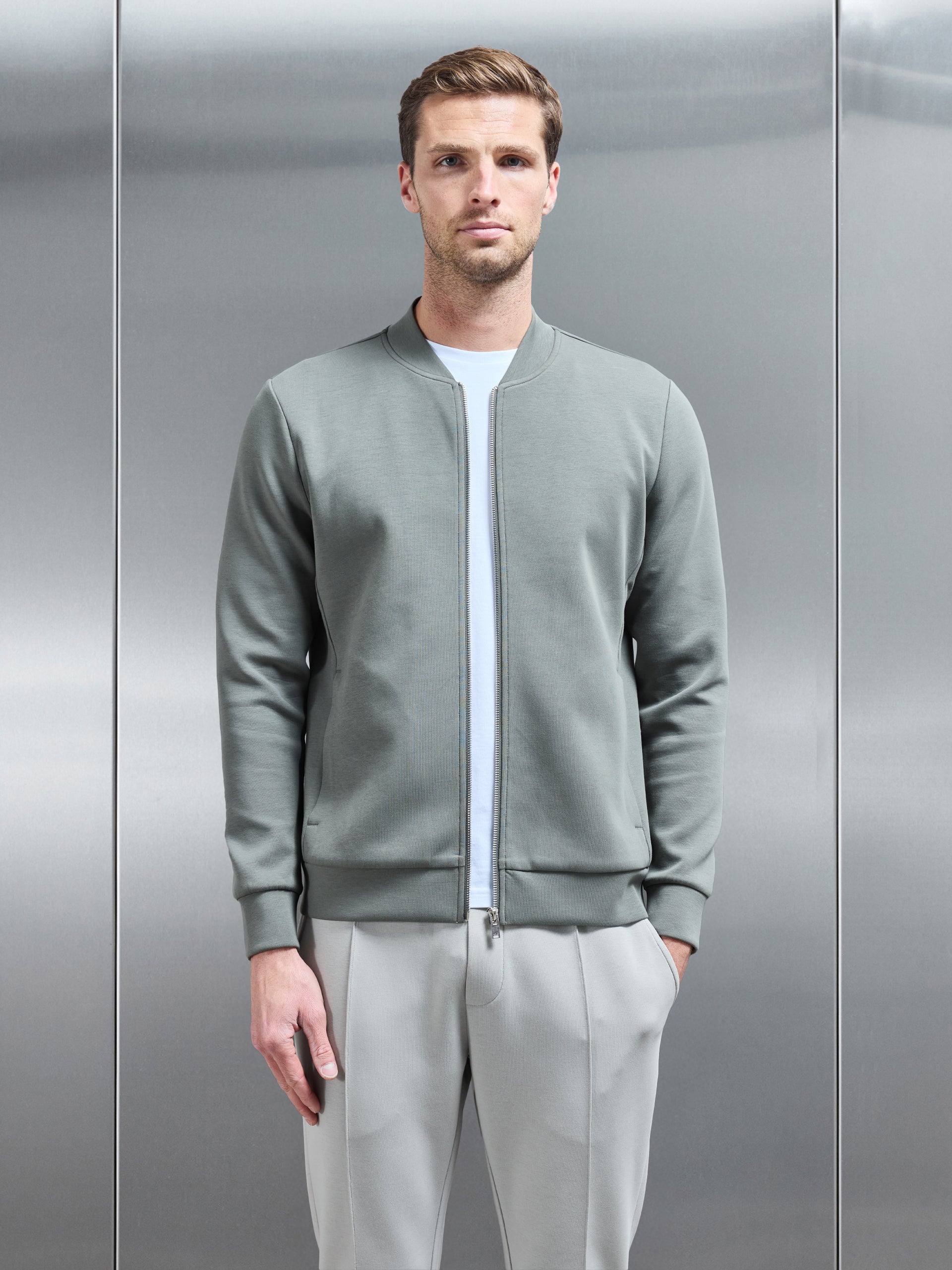 Interlock Jersey Bomber Jacket in Sage