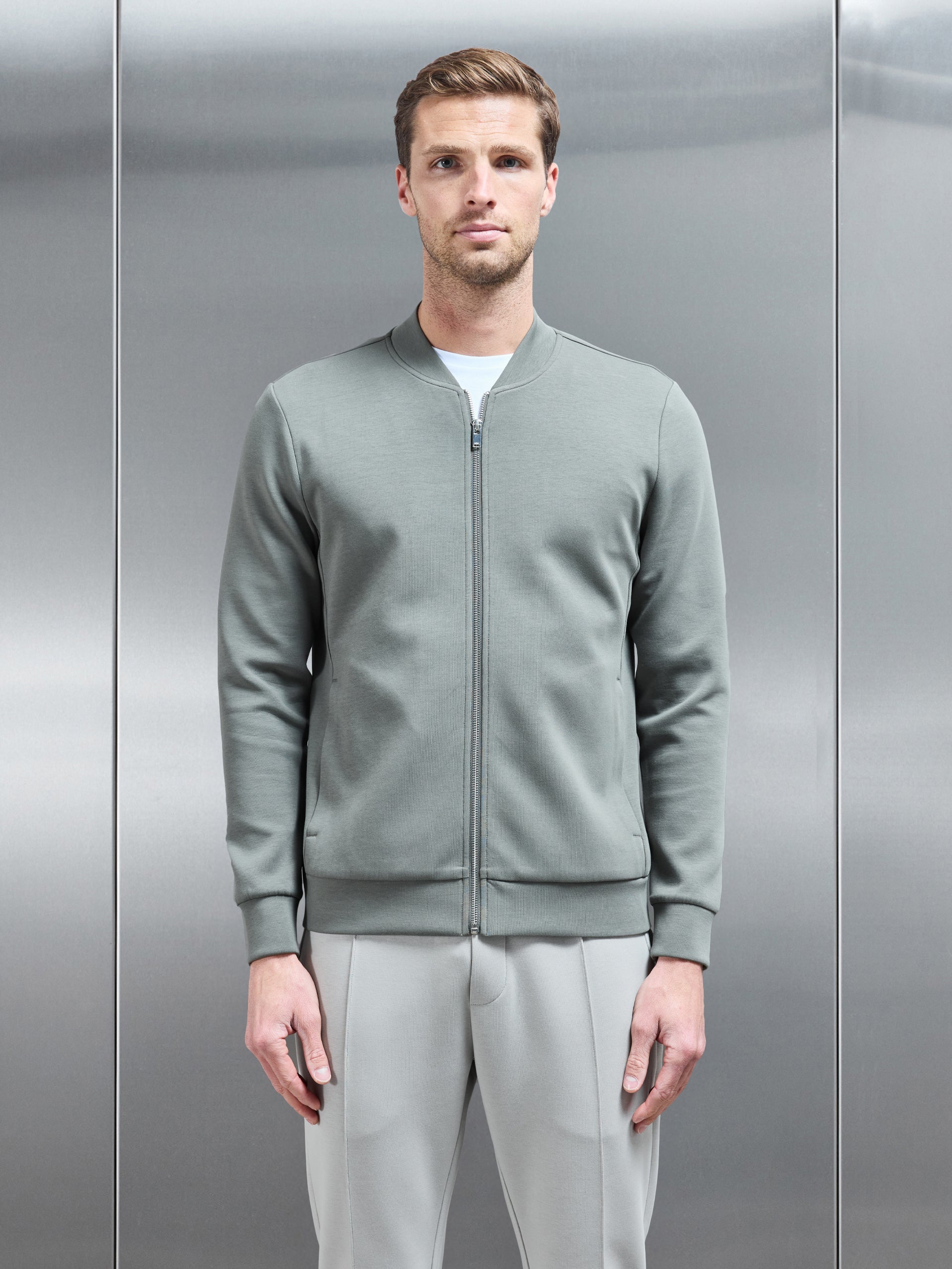 Interlock Jersey Bomber Jacket in Sage