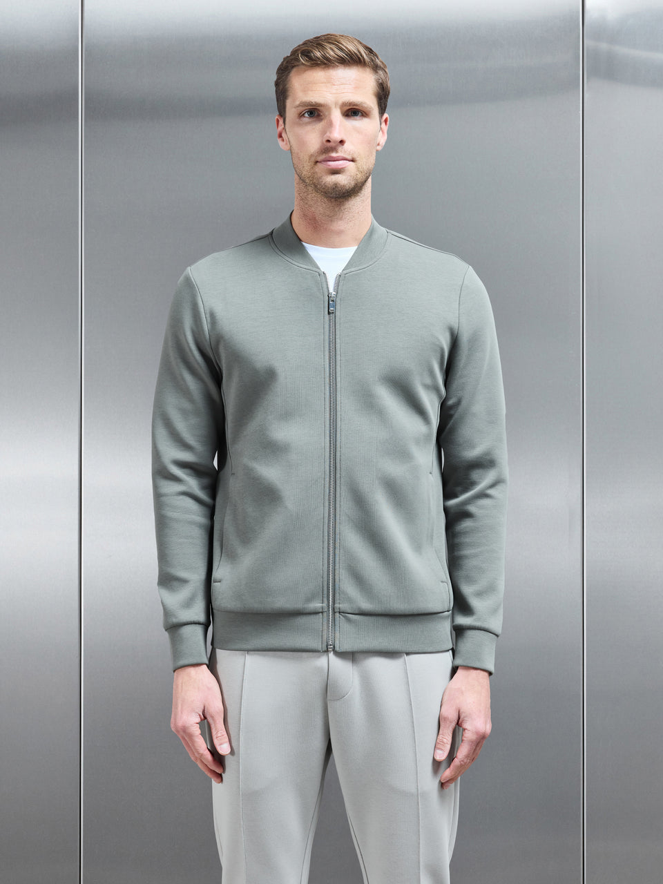 Interlock Jersey Bomber Jacket in Sage