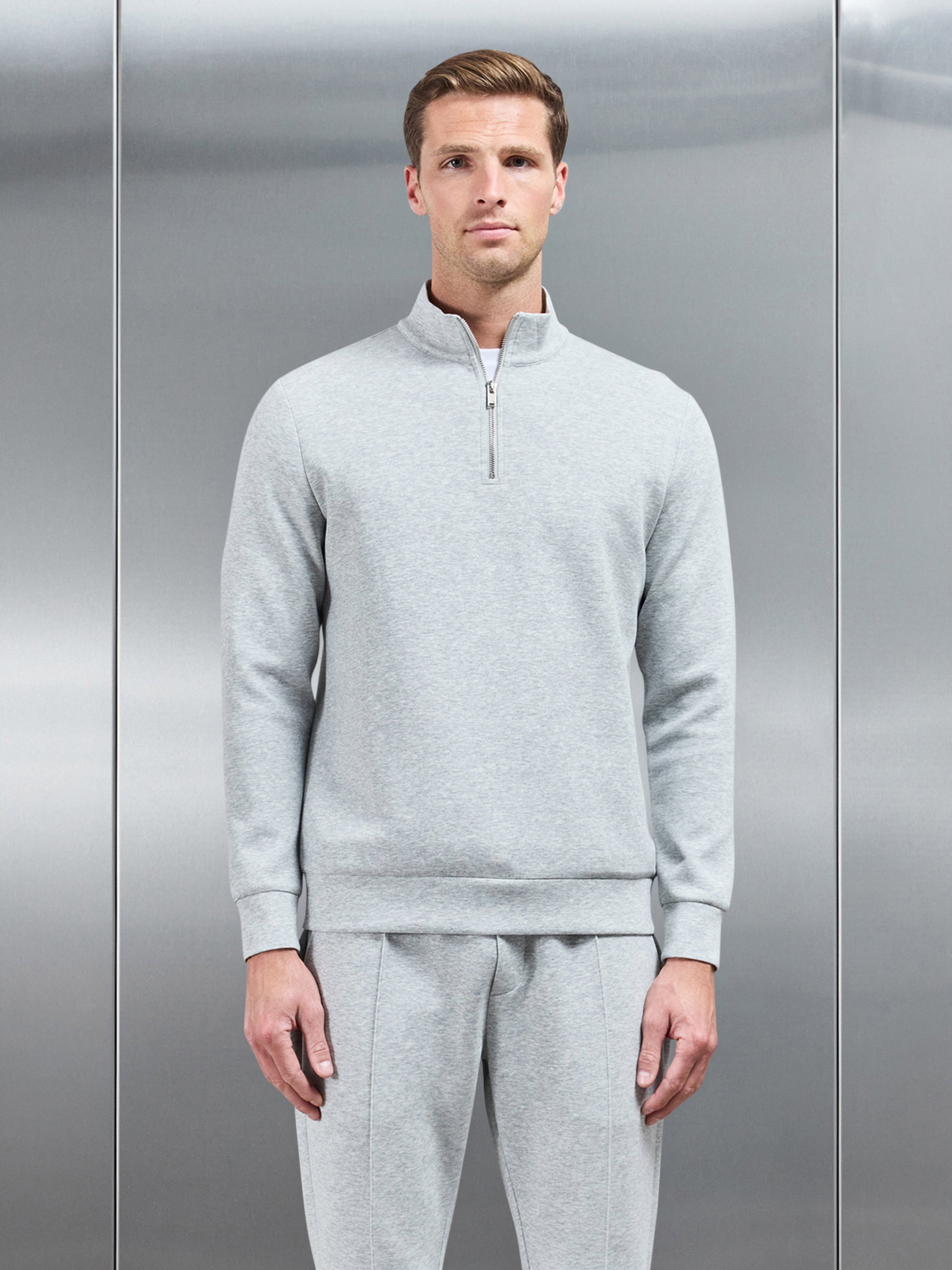 Interlock Jersey Half Zip in Marl Grey