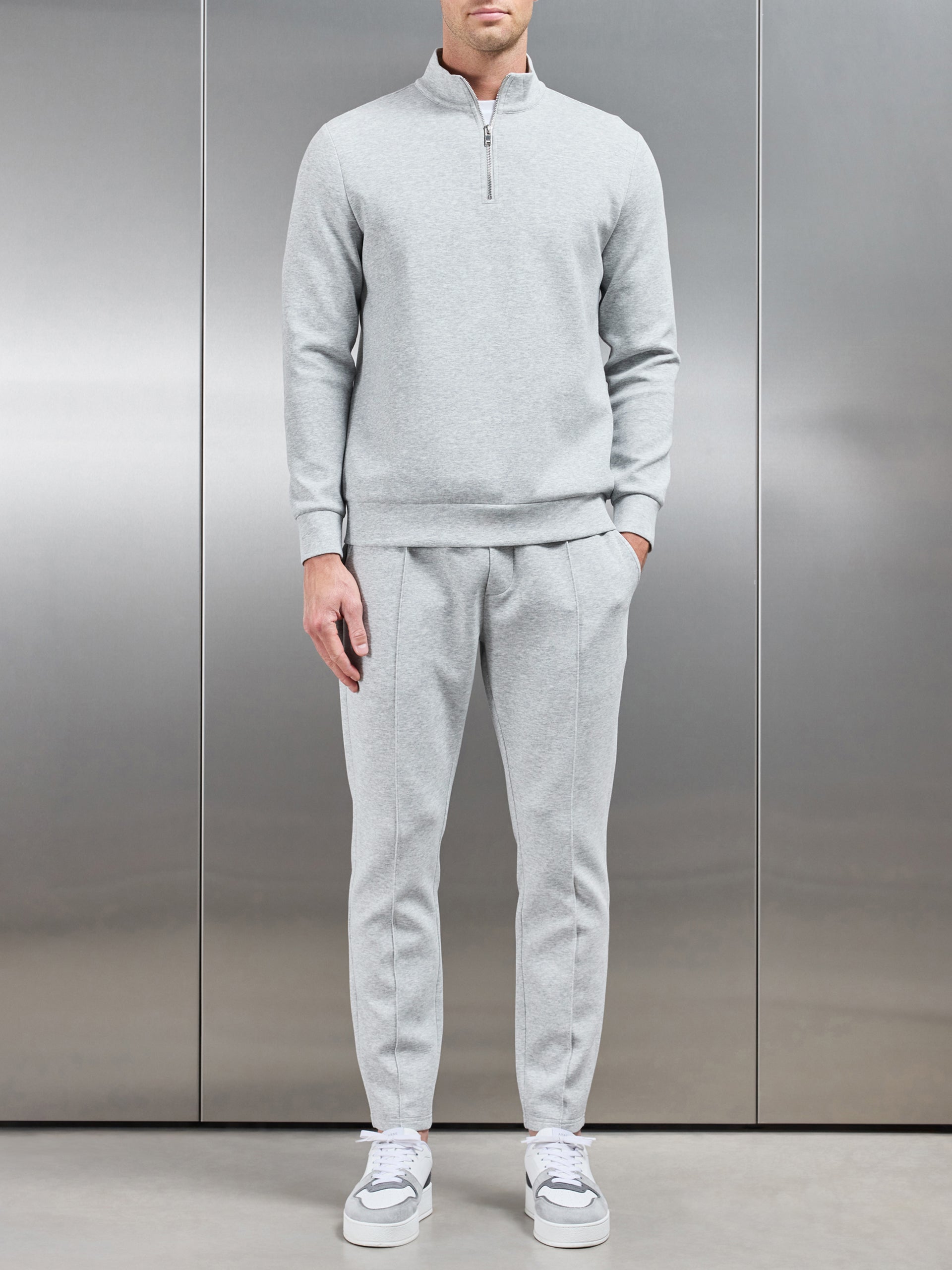 Interlock Jersey Half Zip in Marl Grey