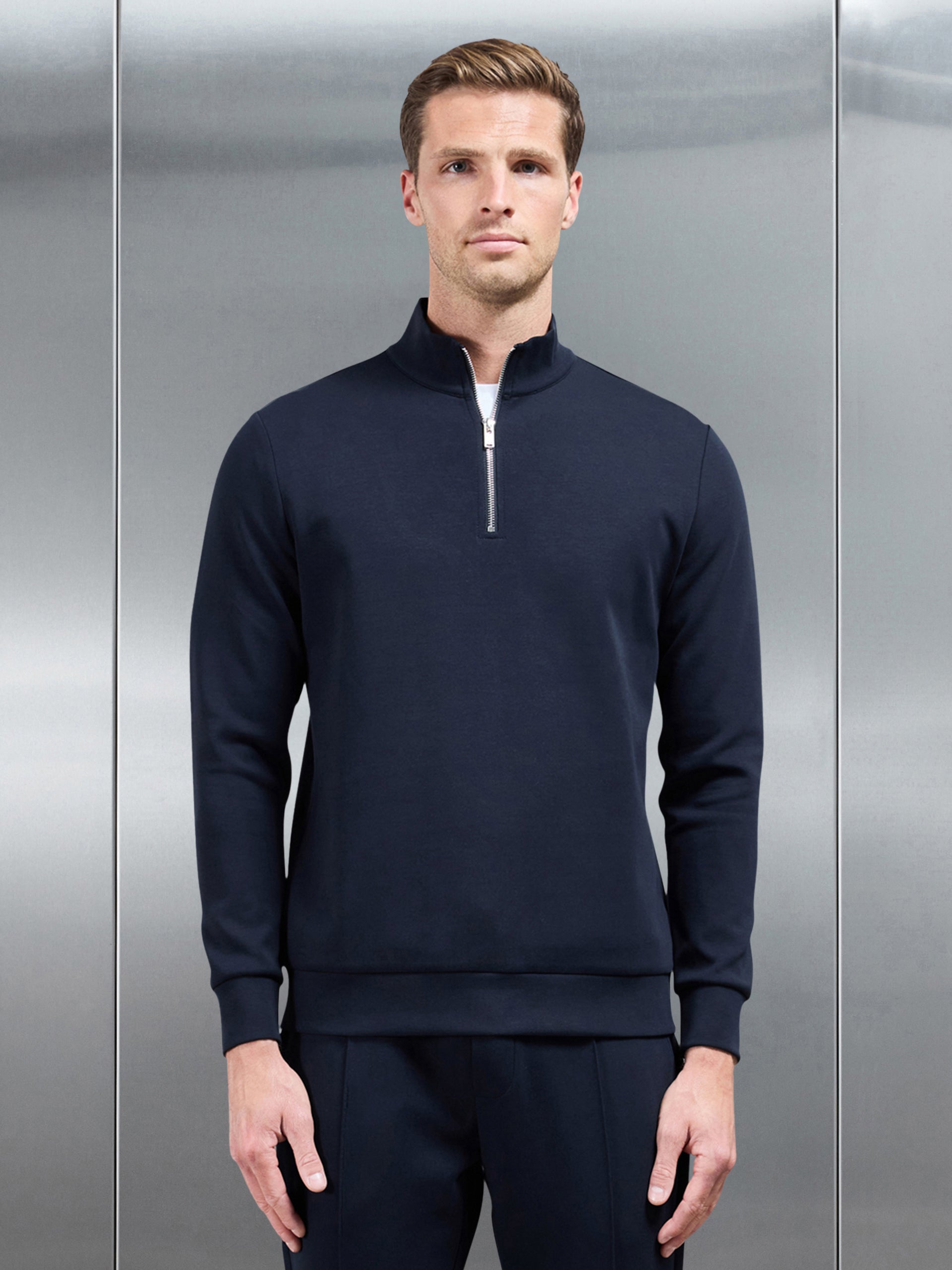 Interlock Jersey Half Zip in Navy