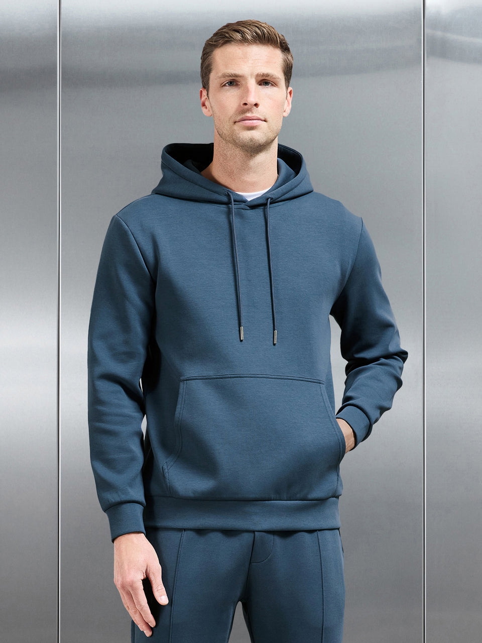 Interlock Jersey Hoodie in Steel Blue