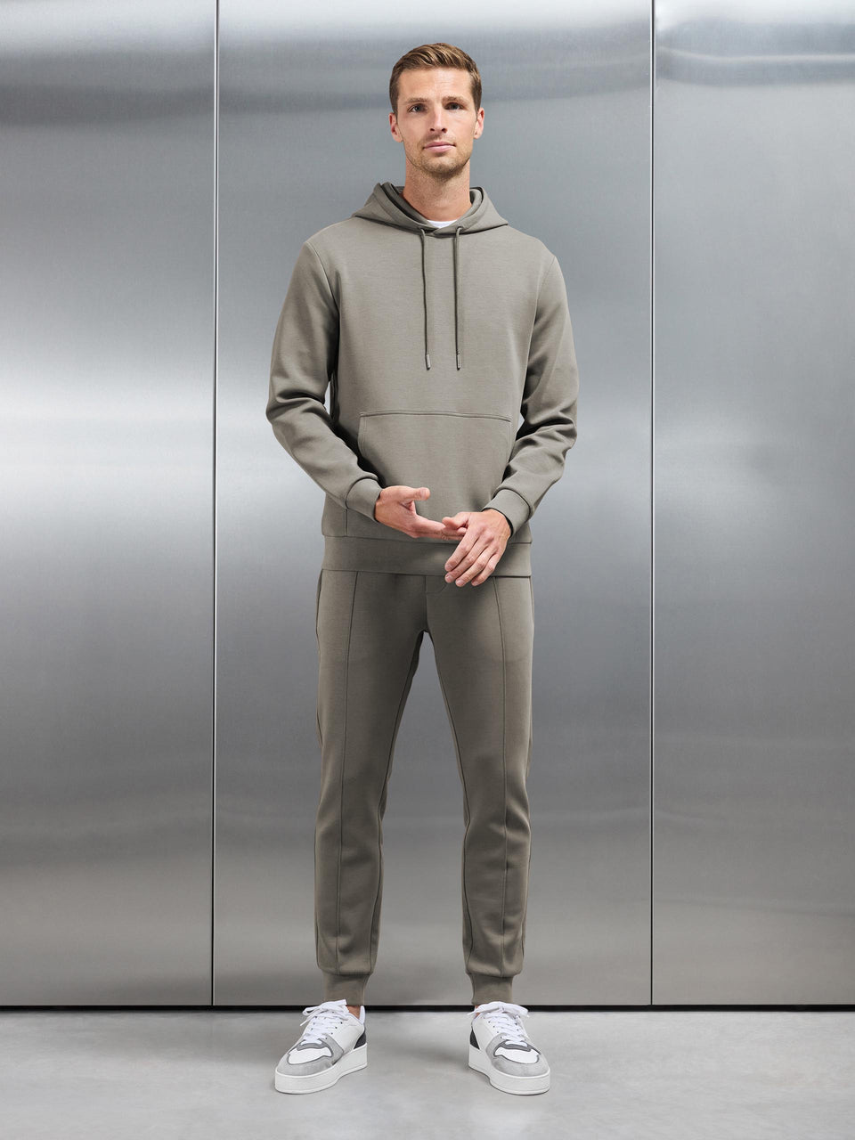 Interlock Jersey Hoodie in Taupe