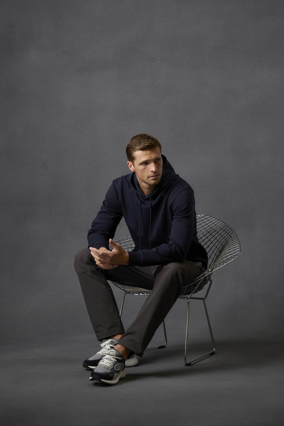Interlock Jersey Hoodie in Navy