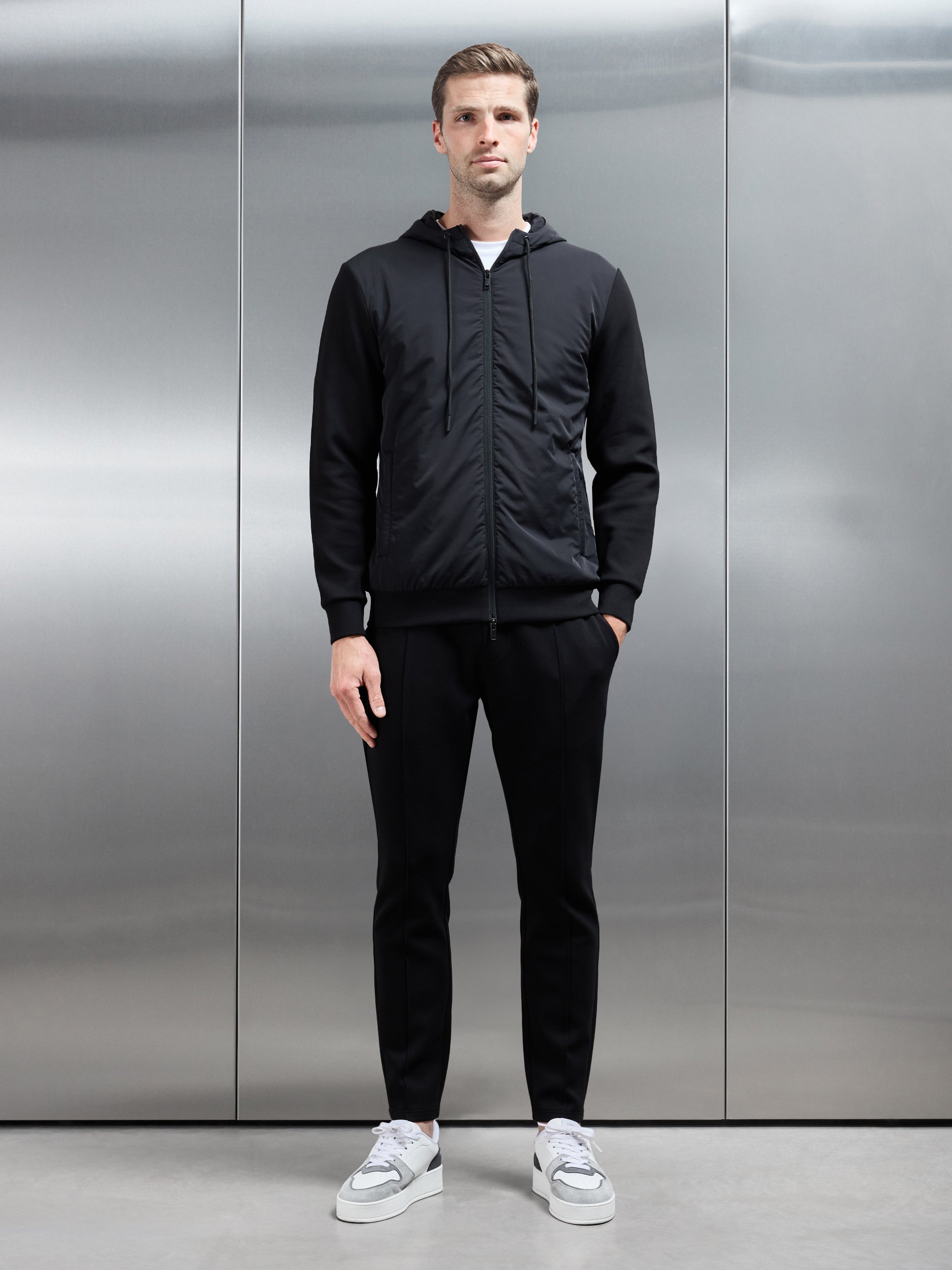 Interlock Jersey Hybrid Windbreaker in Black