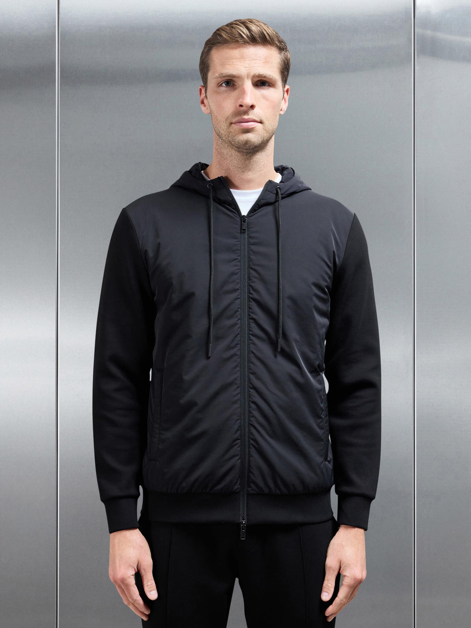 Interlock Jersey Hybrid Windbreaker in Black