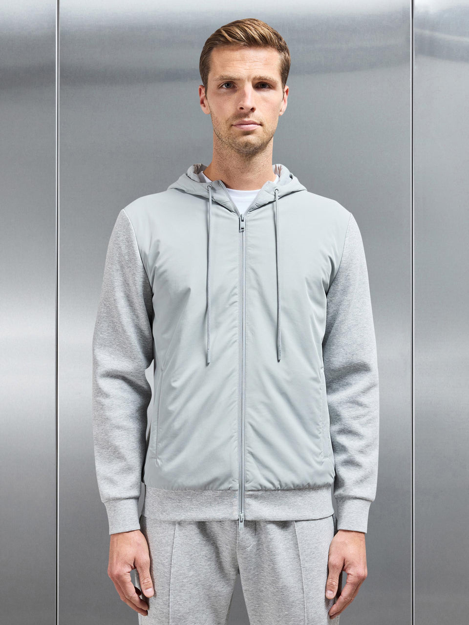 Interlock Jersey Hybrid Windbreaker in Marl Grey