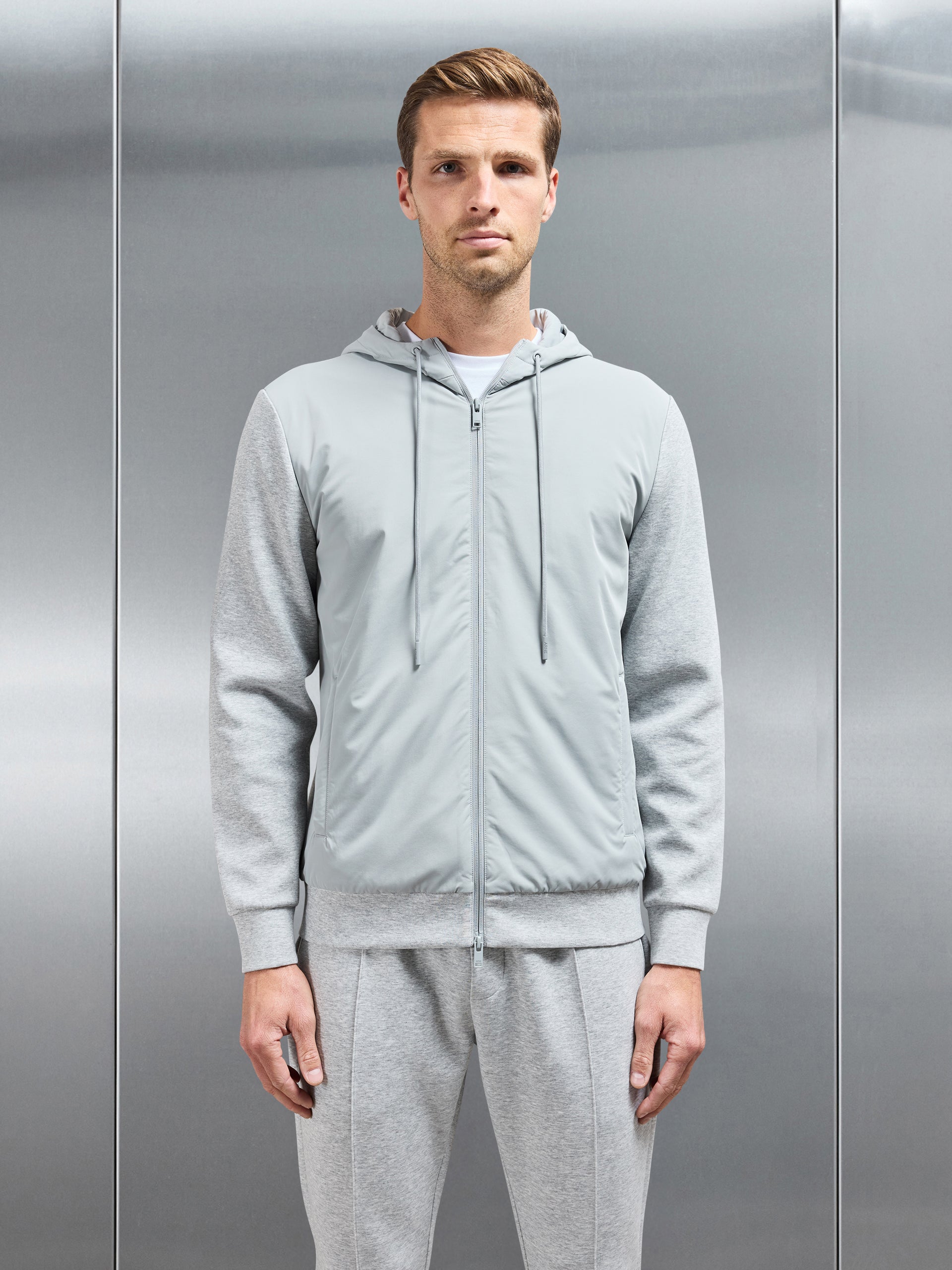 Interlock Jersey Hybrid Windbreaker in Marl Grey