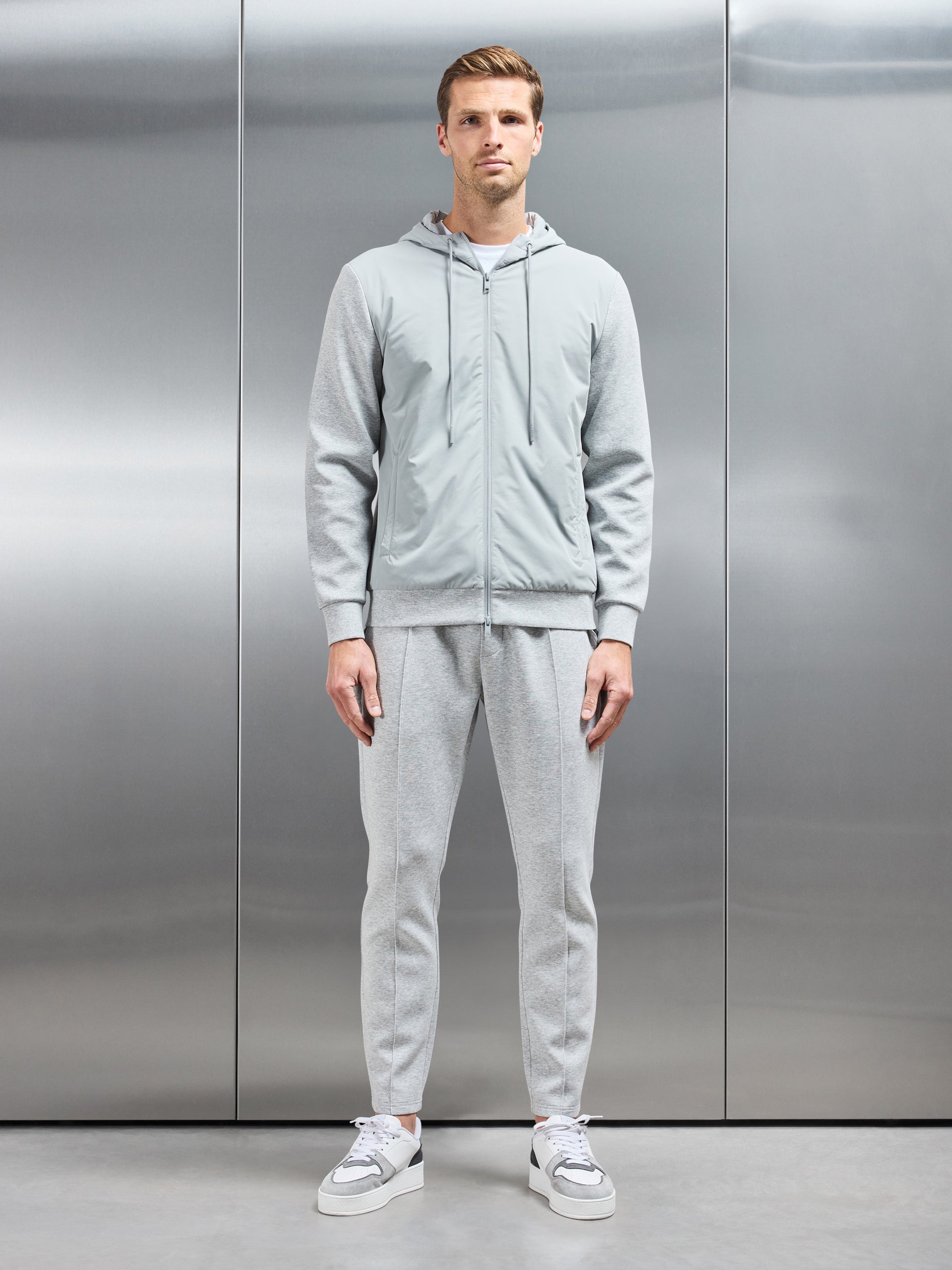 Interlock Jersey Hybrid Windbreaker in Marl Grey