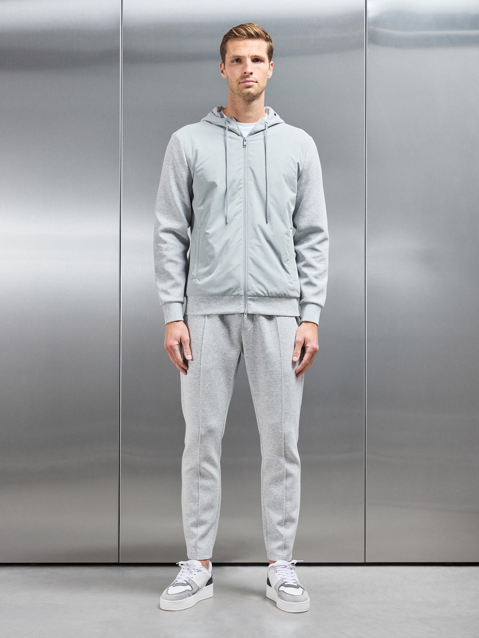 Interlock Jersey Hybrid Windbreaker in Marl Grey