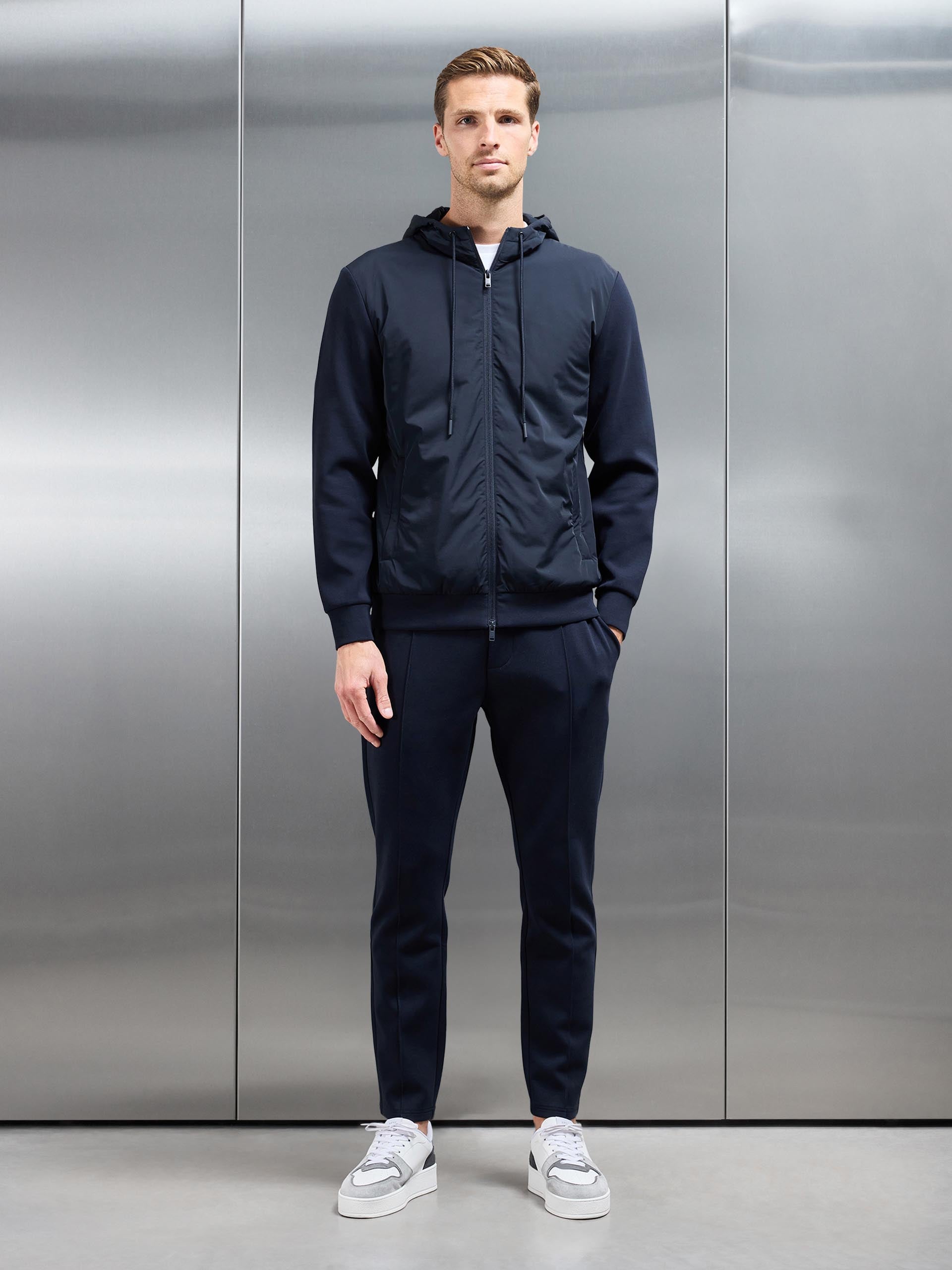 Interlock Jersey Hybrid Windbreaker in Navy