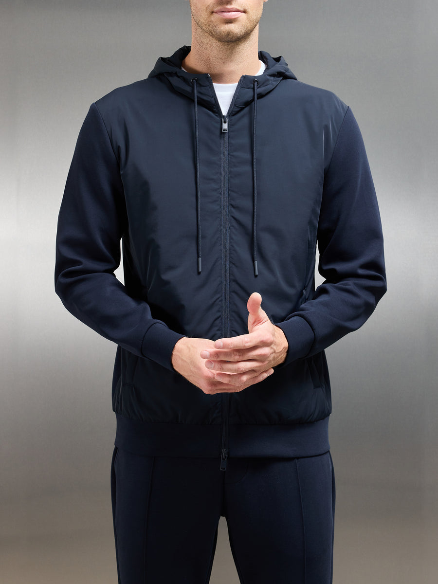 Interlock Jersey Hybrid Windbreaker in Navy