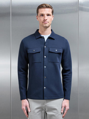 Interlock Jersey Pocket Popper Overshirt in Navy