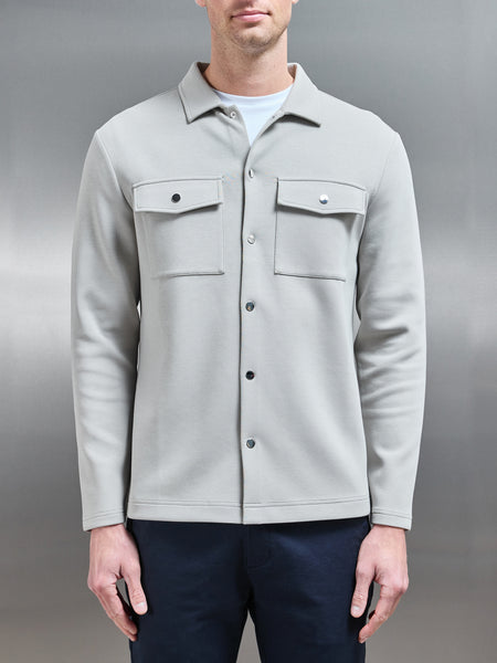 Interlock Jersey Pocket Popper Overshirt in Stone