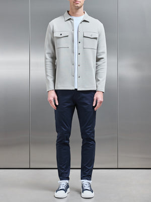Interlock Jersey Pocket Popper Overshirt in Stone