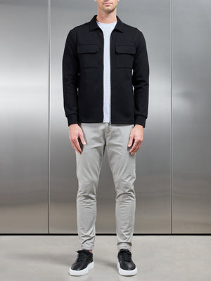Interlock Jersey Pocket Zip Through Overshirt in Black