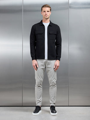 Interlock Jersey Pocket Zip Through Overshirt in Black