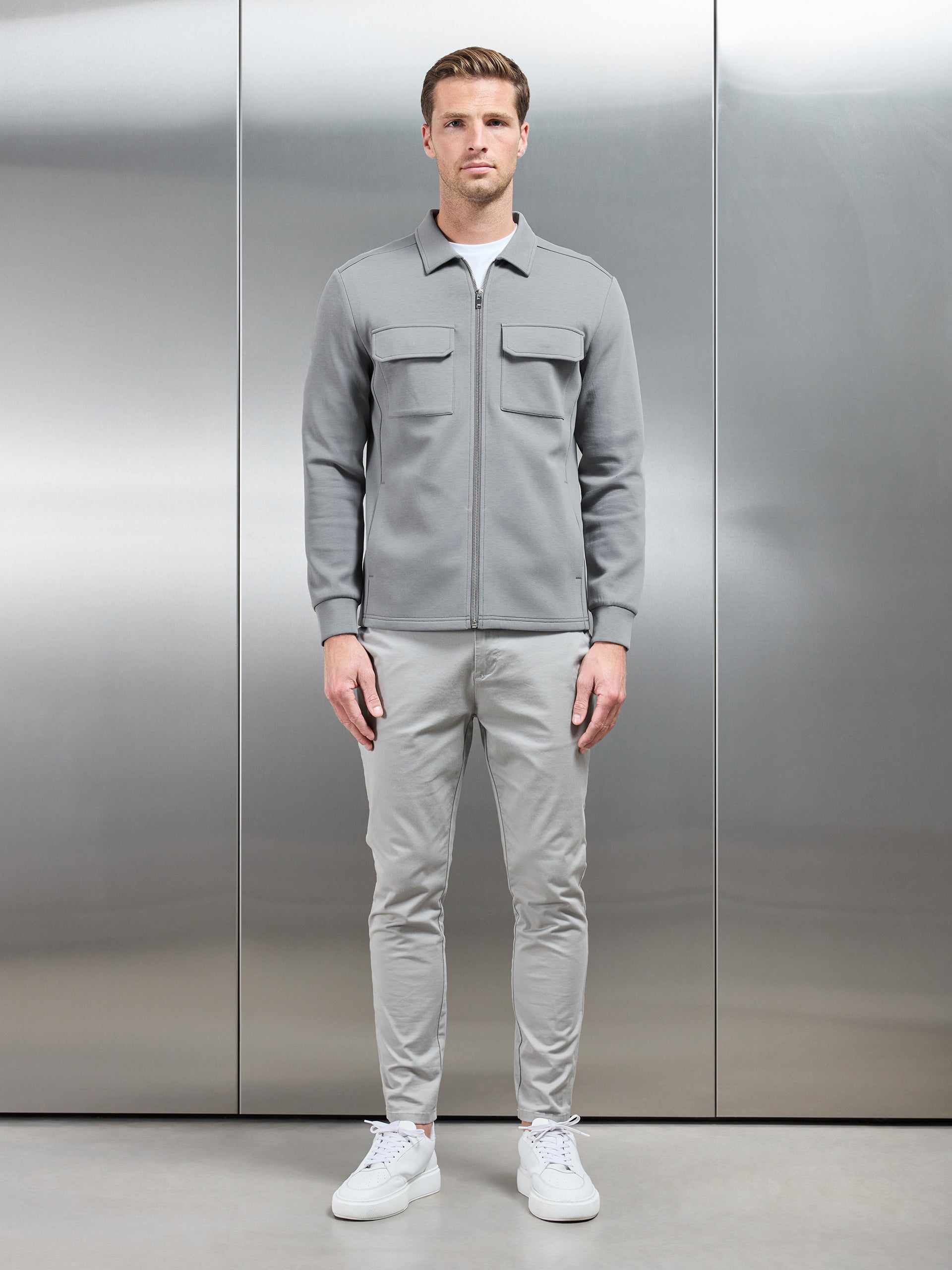 Interlock Jersey Pocket Zip Through Overshirt