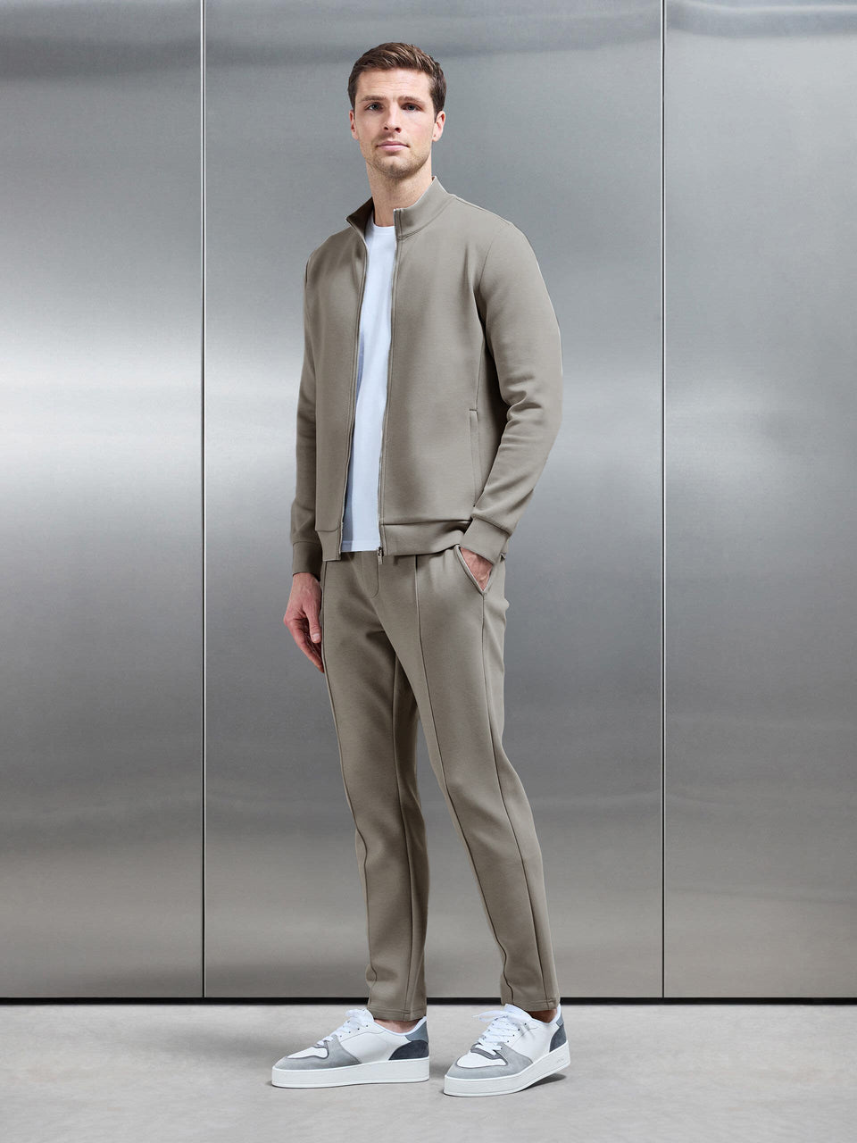 Interlock Jersey Tapered Jogger in Taupe