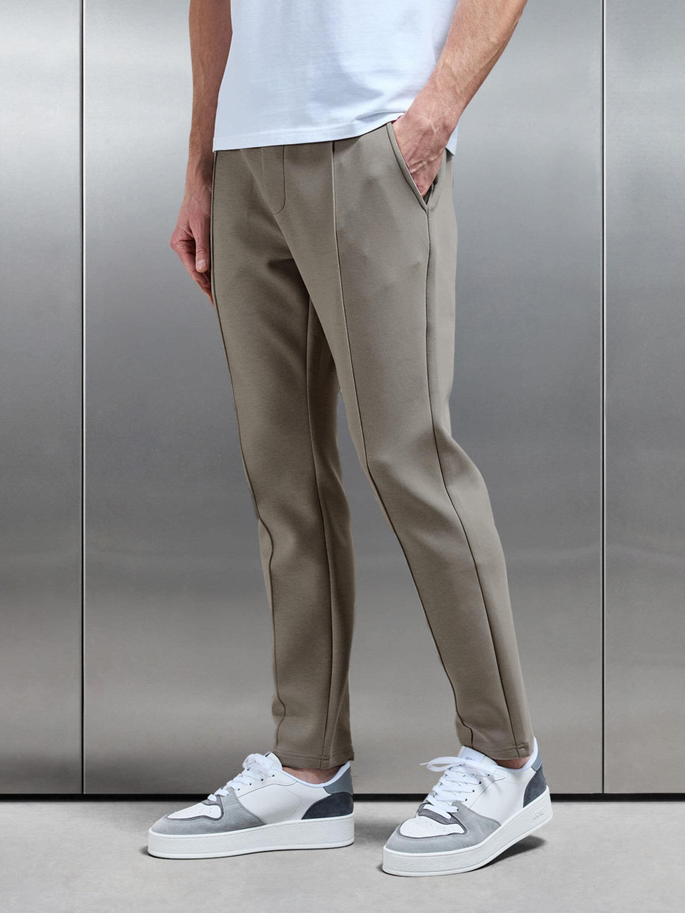 Interlock Jersey Tapered Jogger in Taupe