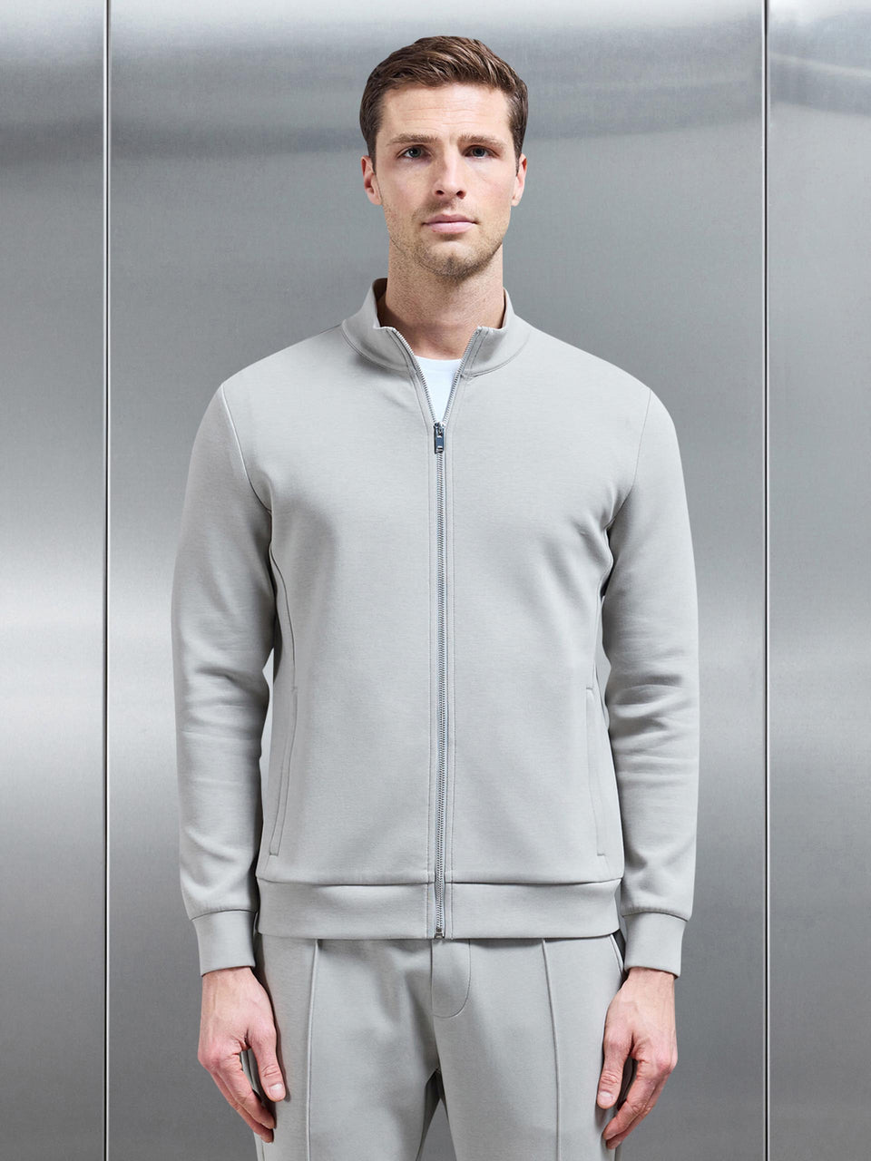 Interlock Jersey Zip Through Jacket in Stone