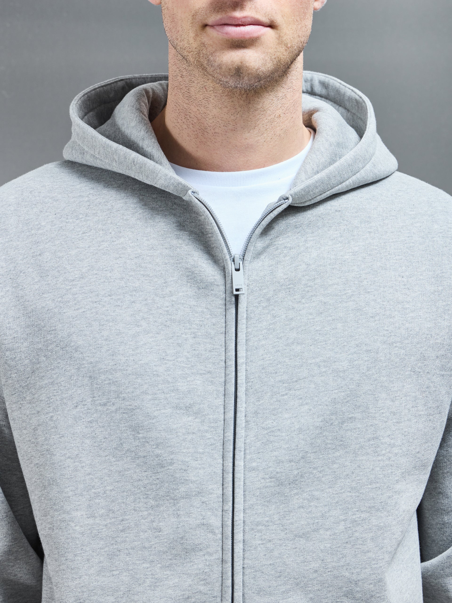 Interlock Neoprene Zip Through Hoodie in Marl Grey