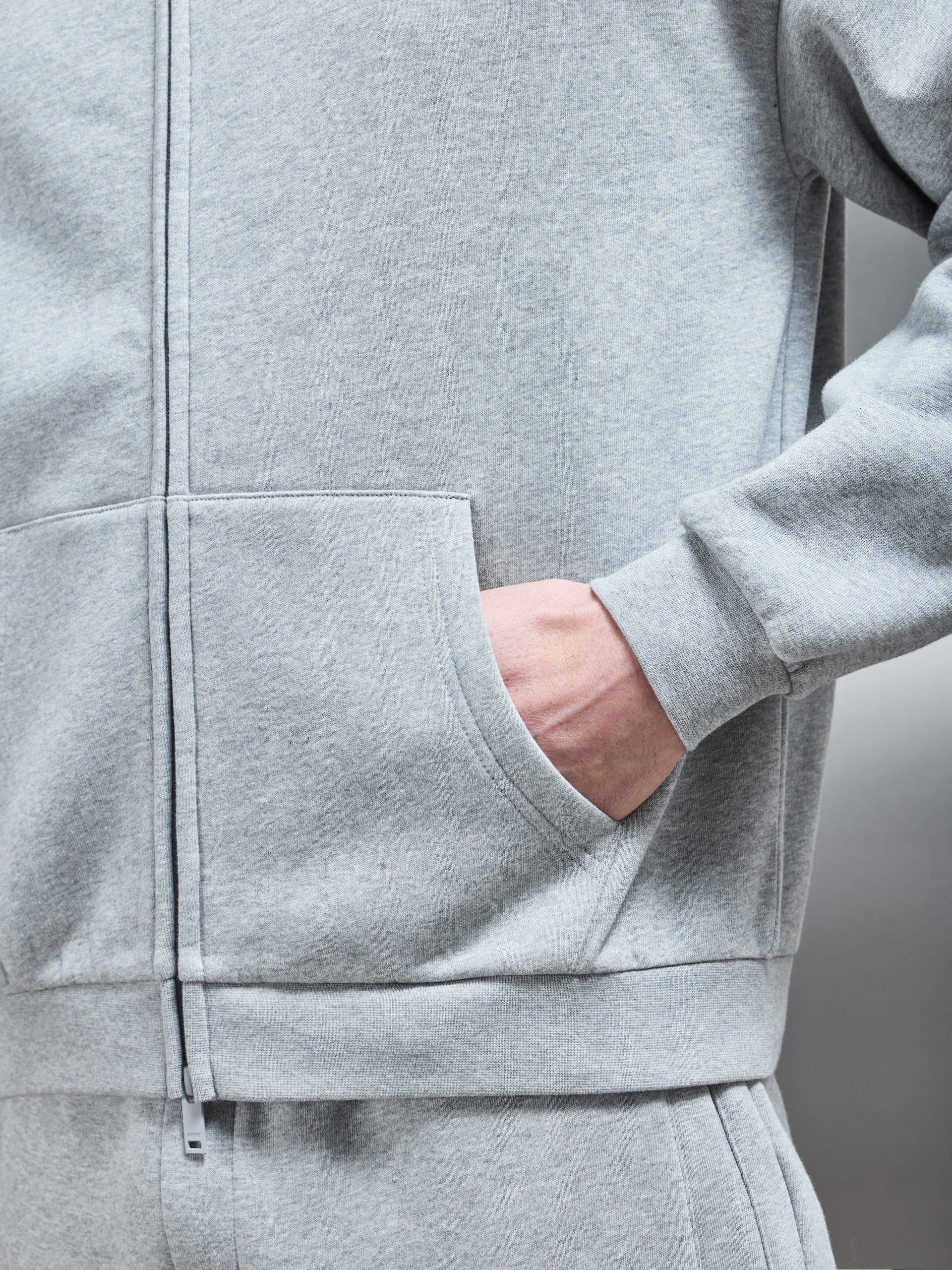Interlock Neoprene Zip Through Hoodie in Marl Grey