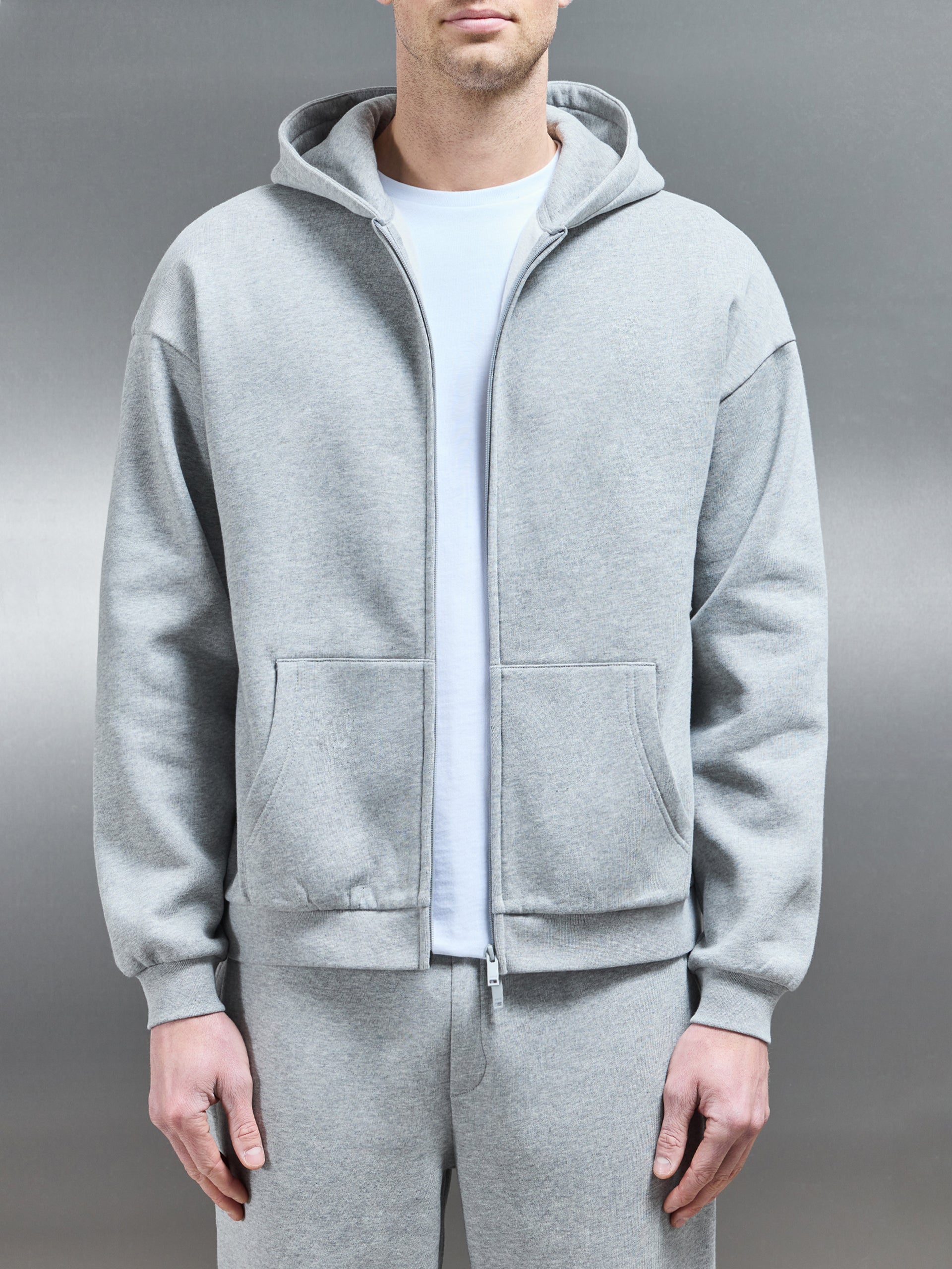 Interlock Neoprene Zip Through Hoodie in Marl Grey