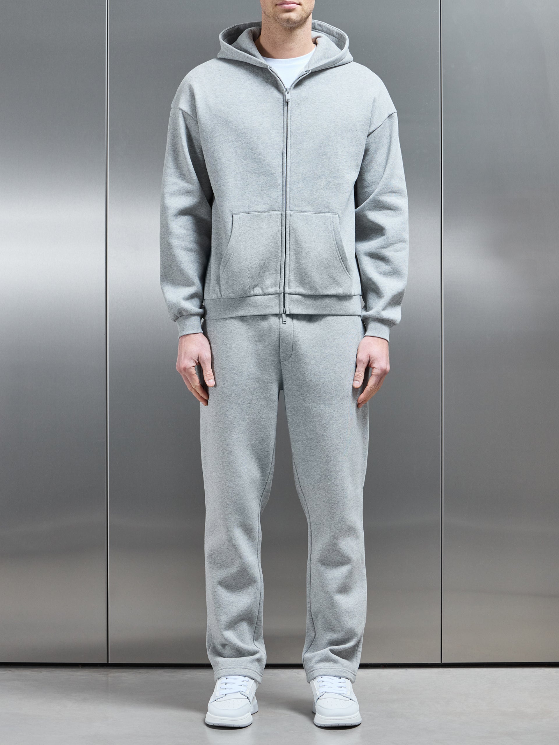 Interlock Neoprene Zip Through Hoodie in Marl Grey
