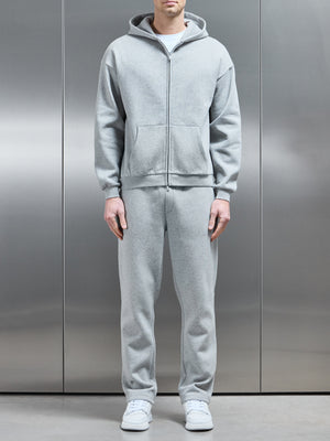 Interlock Neoprene Zip Through Hoodie in Marl Grey