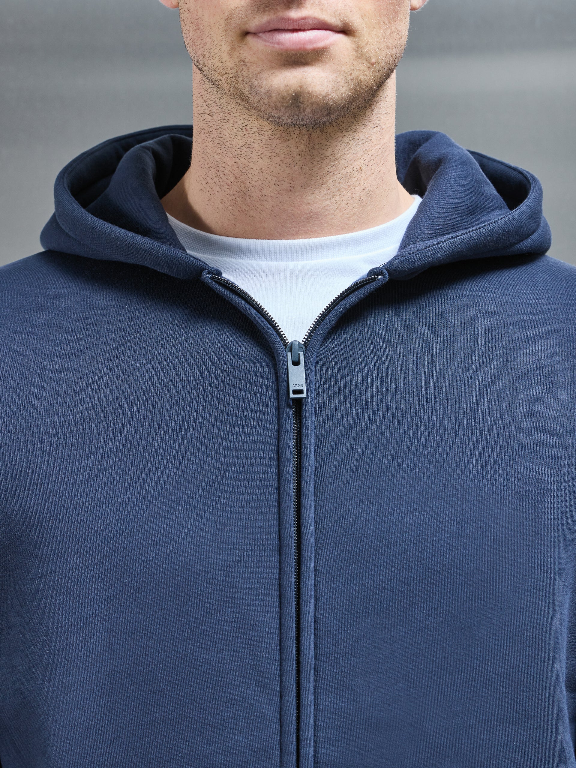 Interlock Neoprene Zip Through Hoodie in Navy