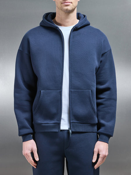 Interlock Neoprene Zip Through Hoodie in Navy