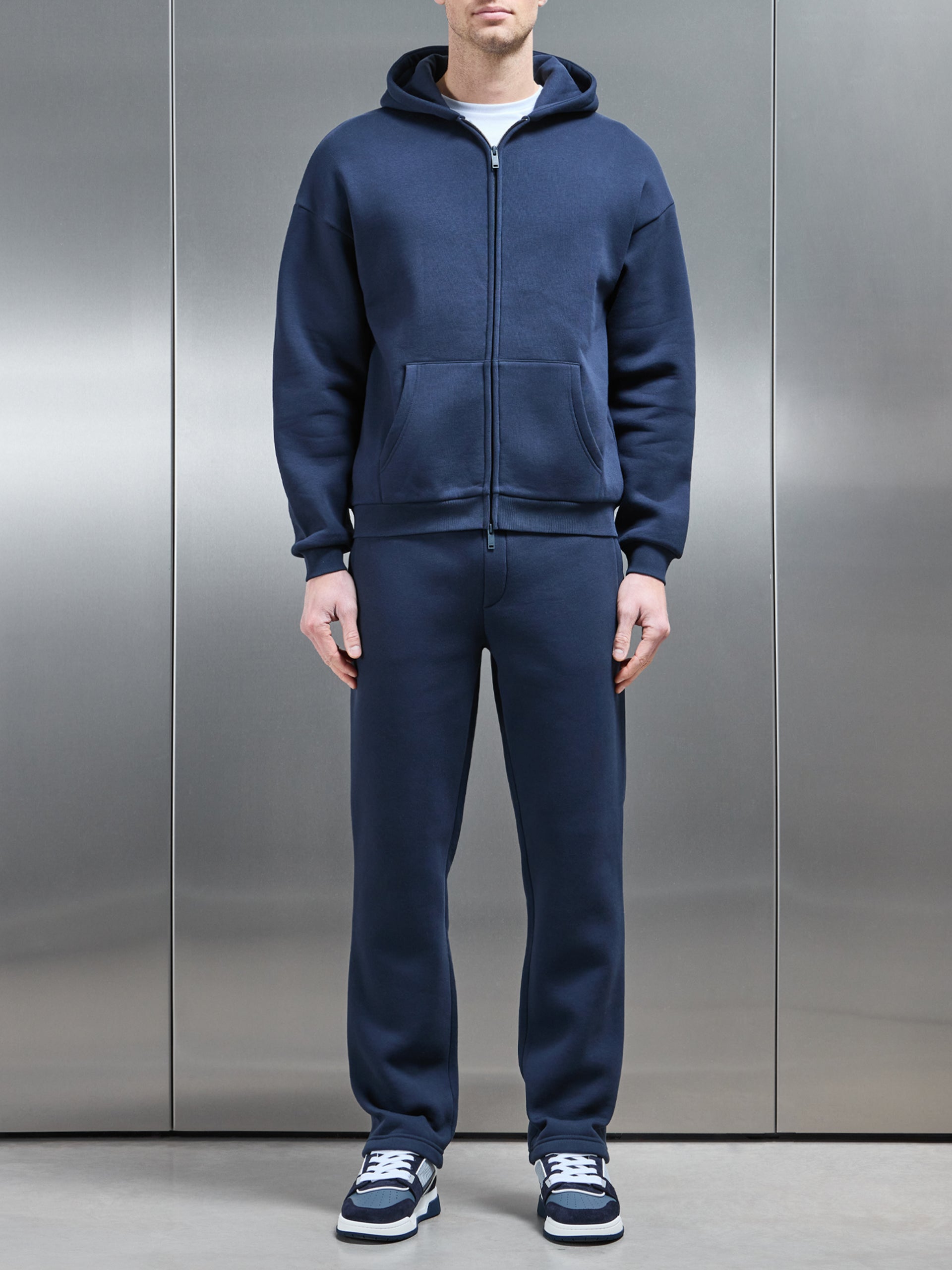 Interlock Neoprene Zip Through Hoodie in Navy
