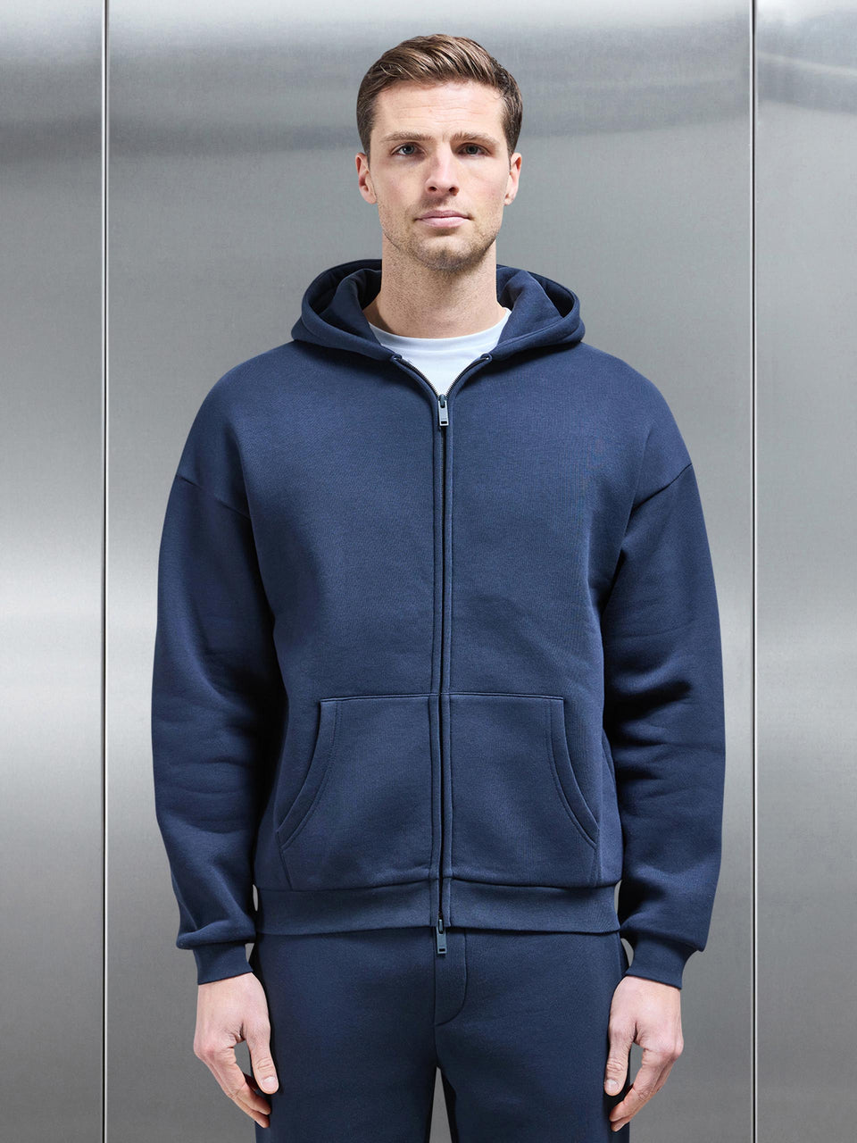 Interlock Neoprene Zip Through Hoodie in Navy