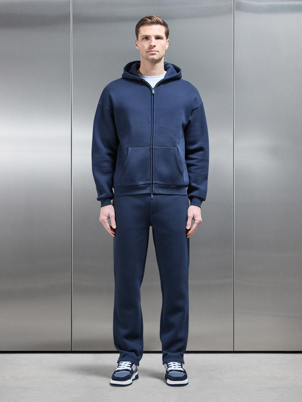 Interlock Neoprene Zip Through Hoodie in Navy