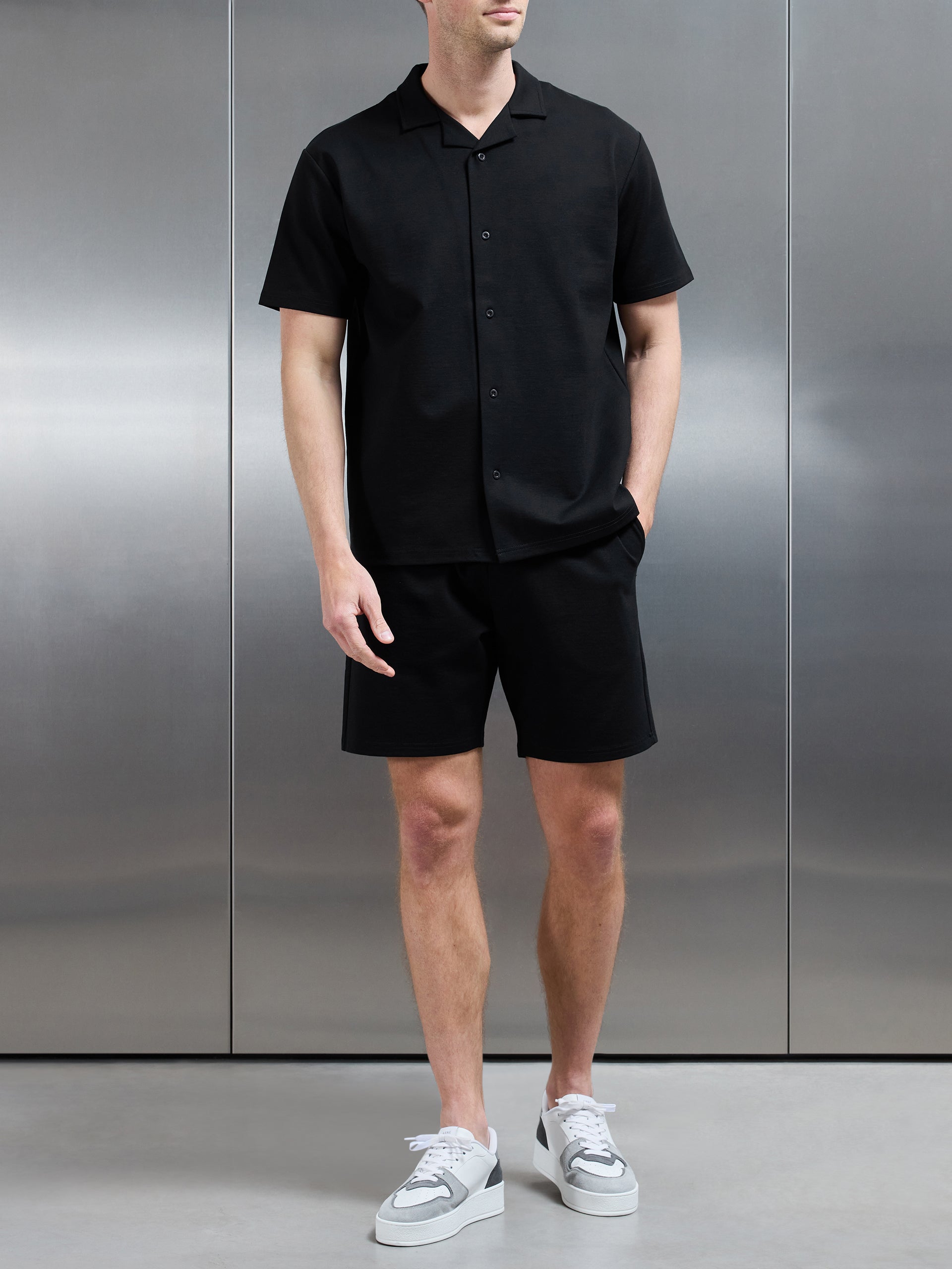 Interlock Relaxed Fit Revere Collar Shirt in Black