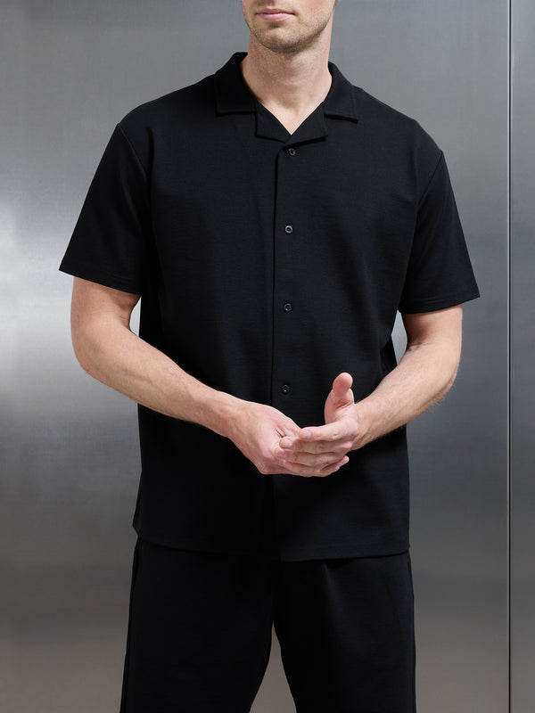 Interlock Relaxed Fit Revere Collar Shirt in Black