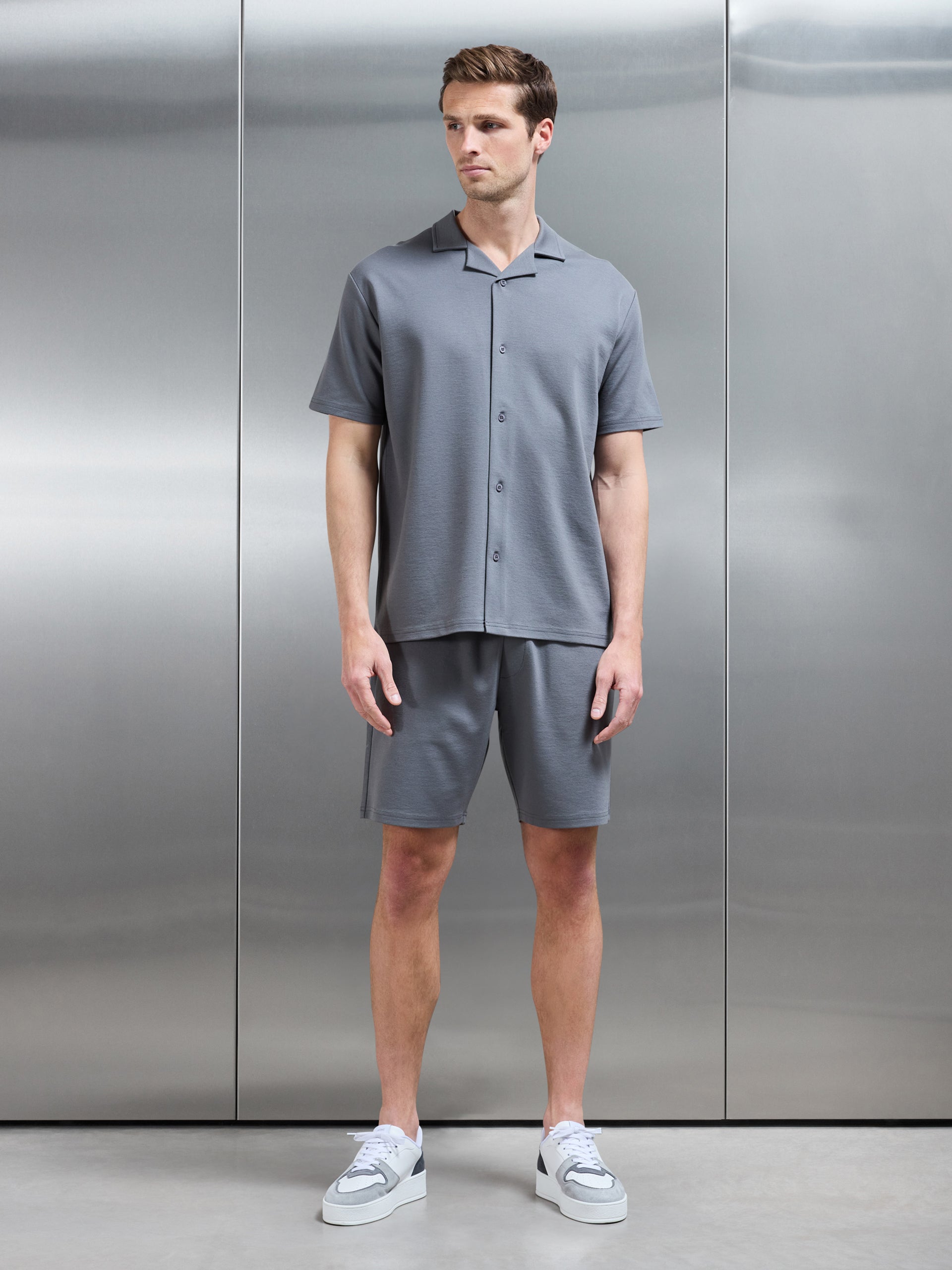 Interlock Relaxed Fit Revere Collar Shirt in Grey